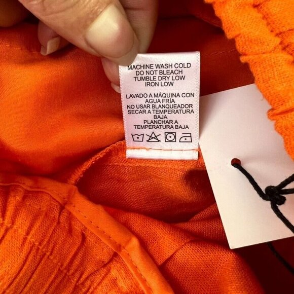 LOVE TREE Pant Women Small Orange Linen Blend Pull On Straight Leg Drawstring - Picture 12 of 15